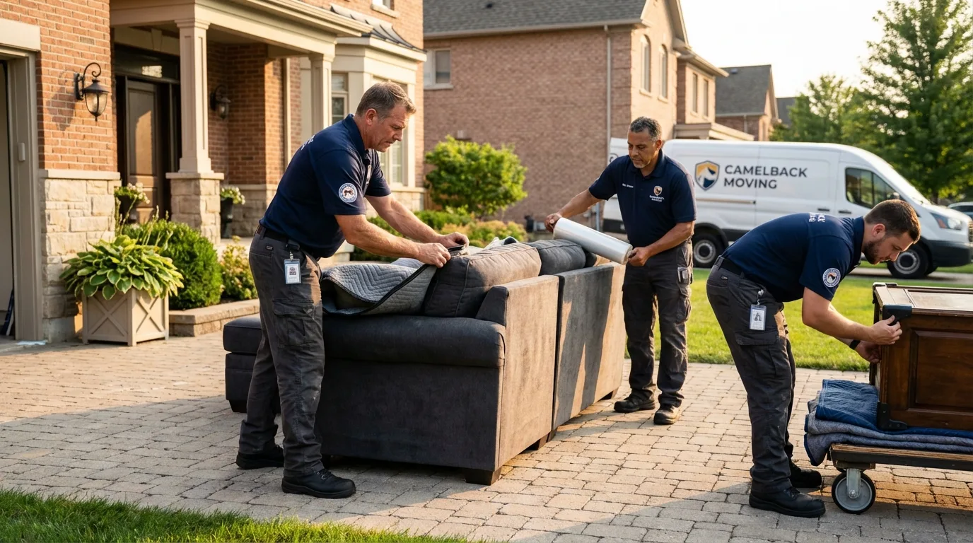 Large estate moving crew wrapping furniture in Ellwood City, PA