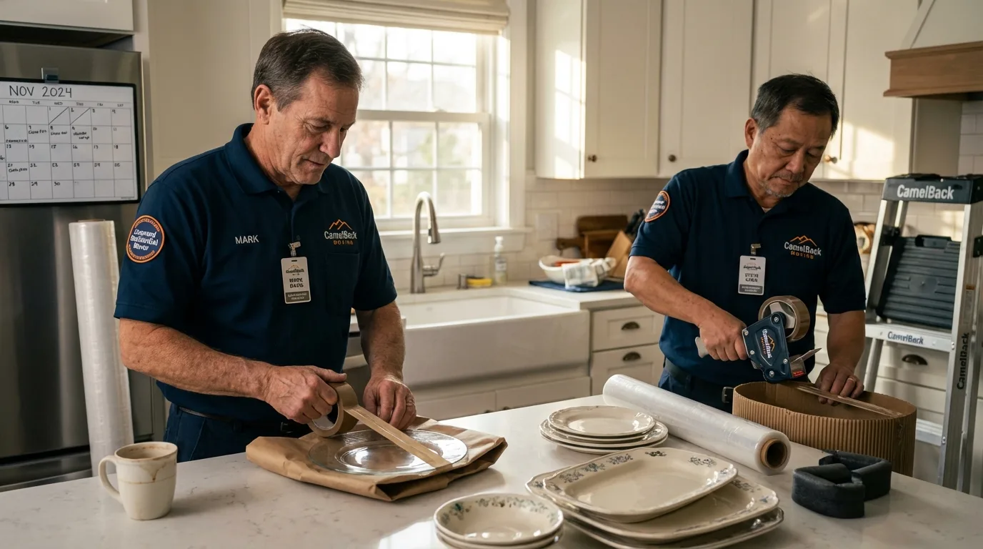 Professional crew packing kitchen dishware in Ellwood City, PA