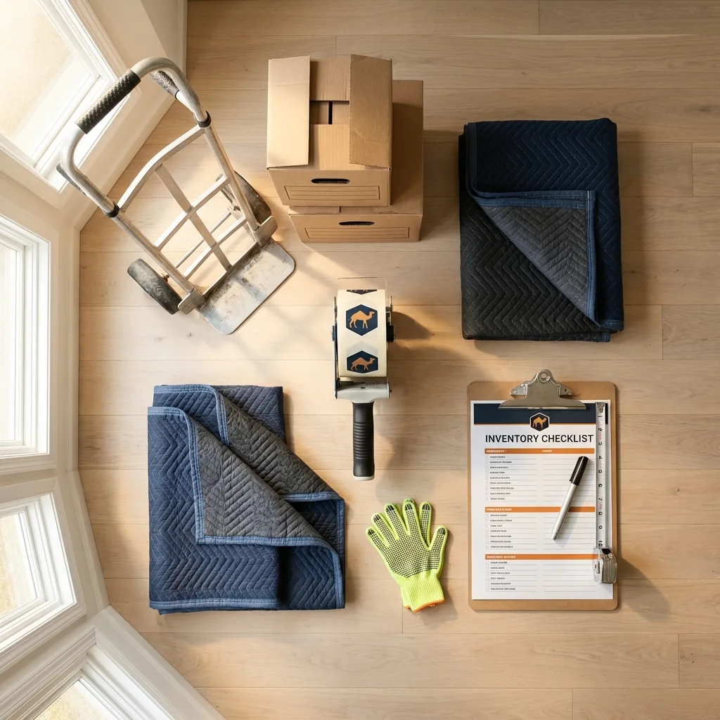 Professional moving supplies and packing materials layout for Ellwood City residential relocations